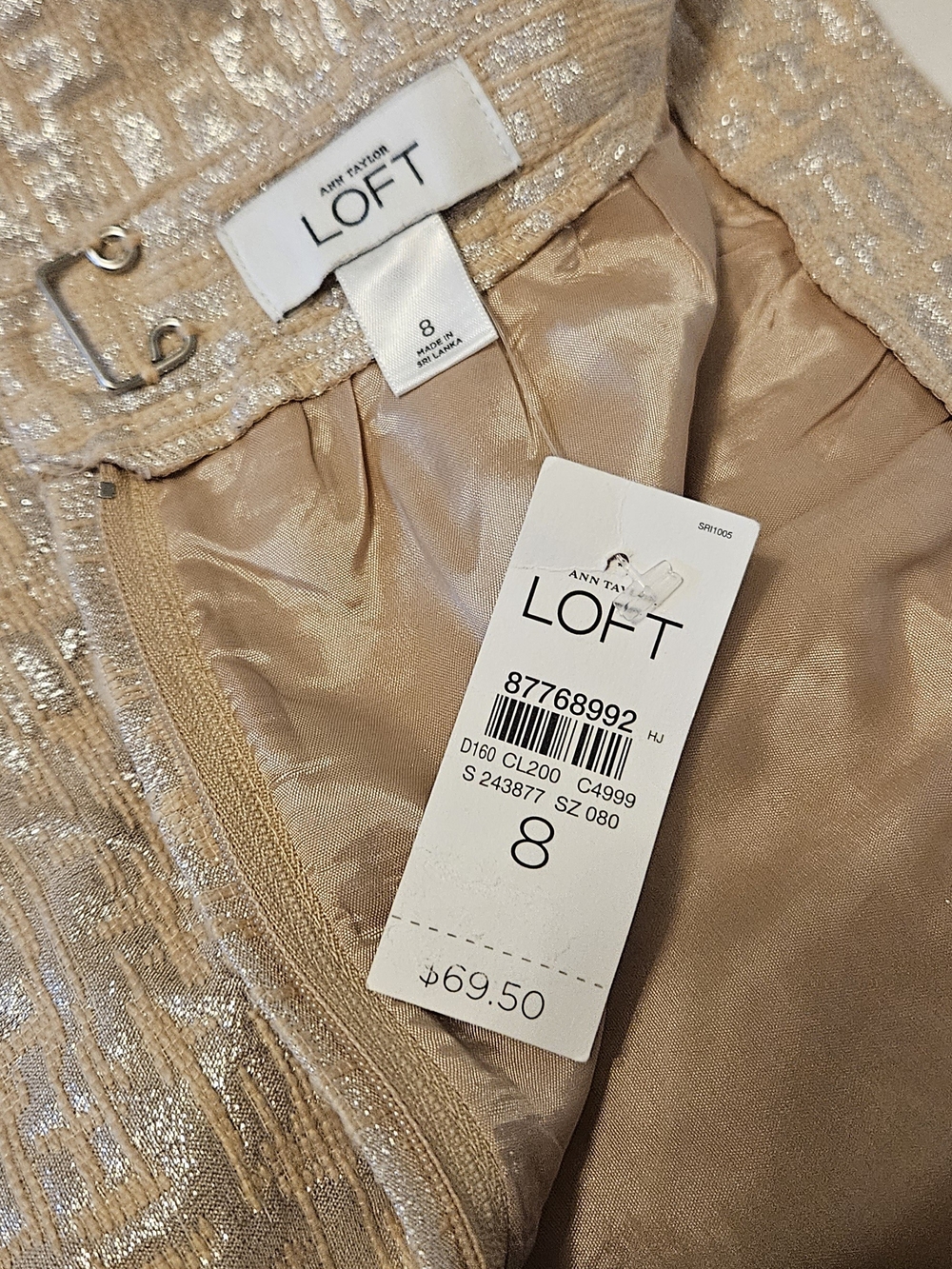 Ann Taylor LOFT Metallic Champagne Textured Women’s Skirt size 8